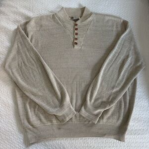 Classic Beige Crewneck Sweater with Button Detail - Size Large